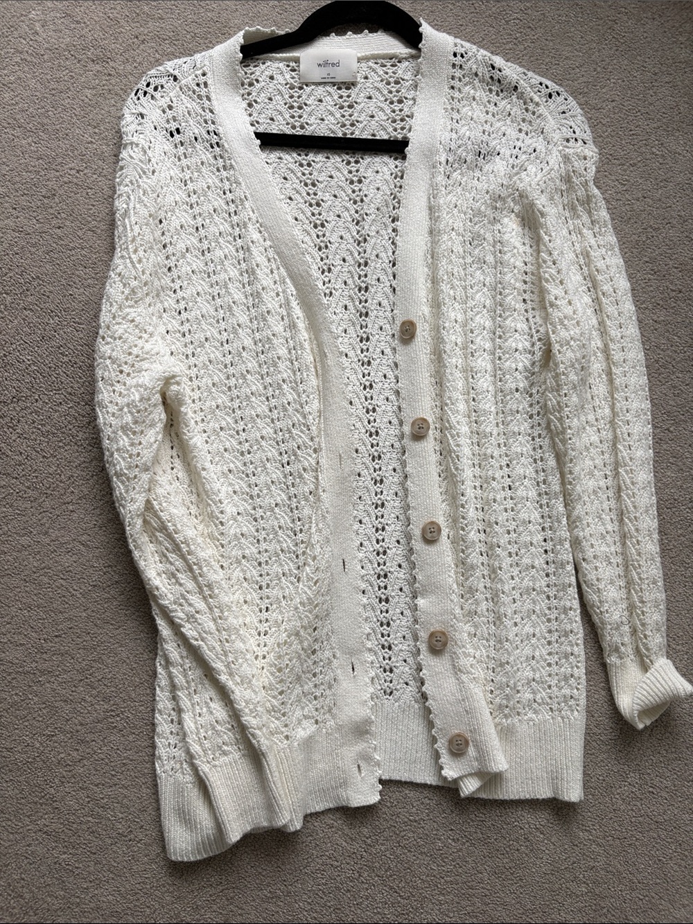 Wilfred Ivory Open-Knit Button Front Cardigan